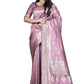 Lavender Banarasi Silk Saree with Silver Zari Geometric and Floral Design