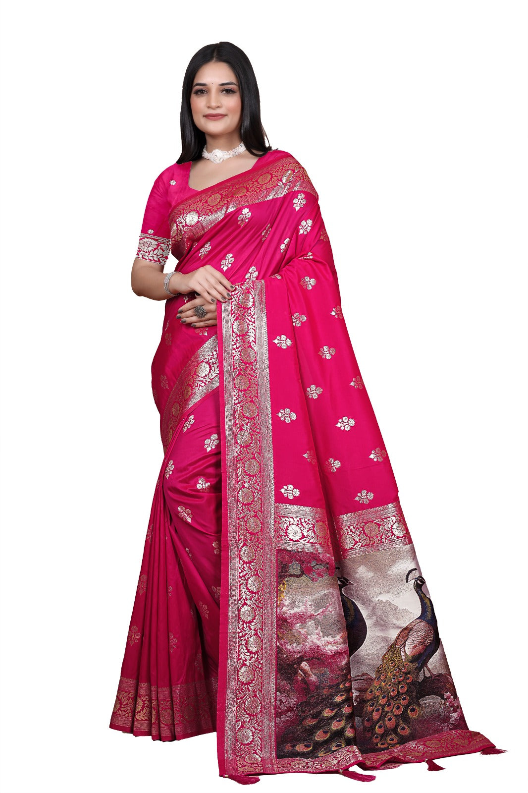 Majestic Magenta Silk Saree with Peacock Pallu