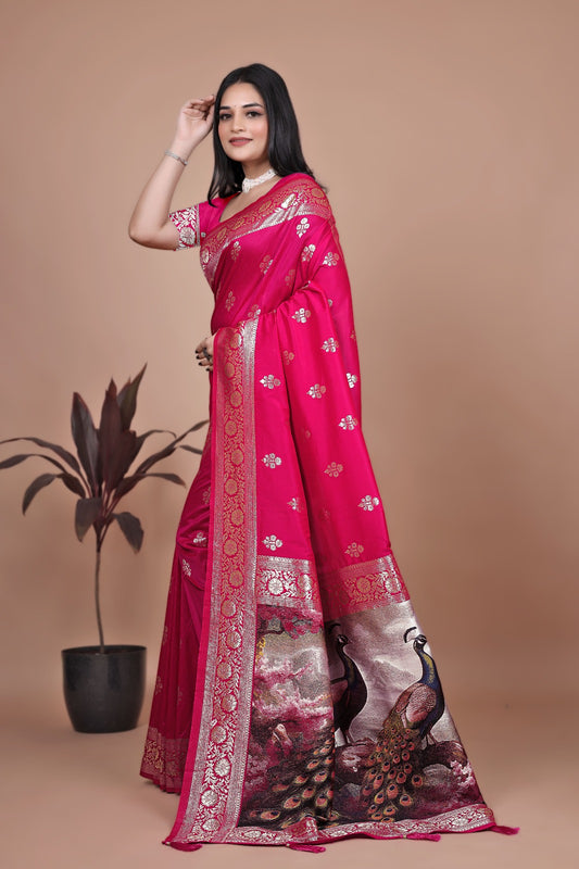 Majestic Magenta Silk Saree with Peacock Pallu