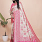 Cream and Pink Banarasi Silk Saree with Rich Silver Zari Weaving