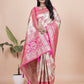 Cream and Pink Banarasi Silk Saree with Rich Silver Zari Weaving