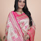 Cream and Pink Banarasi Silk Saree with Rich Silver Zari Weaving