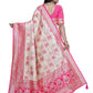 Cream and Pink Banarasi Silk Saree with Rich Silver Zari Weaving