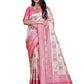Cream and Pink Banarasi Silk Saree with Rich Silver Zari Weaving