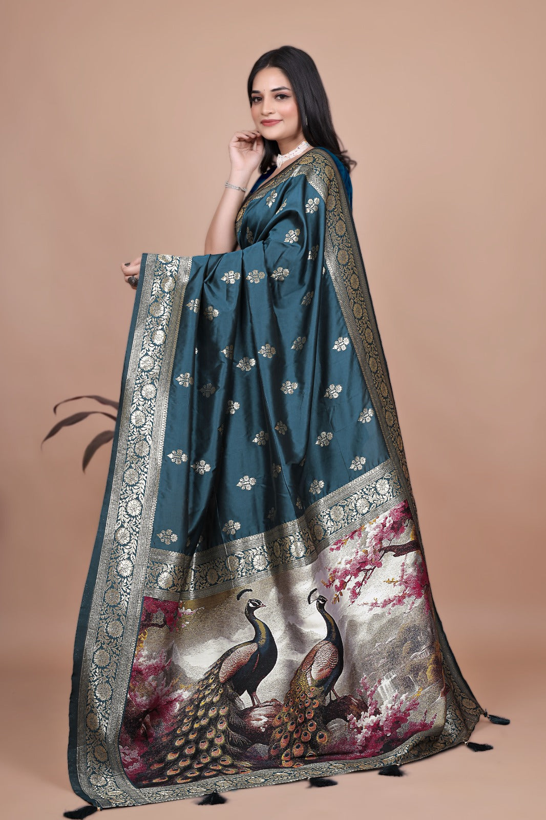 Teal Banarasi Silk Saree with Majestic Peacock Pallu