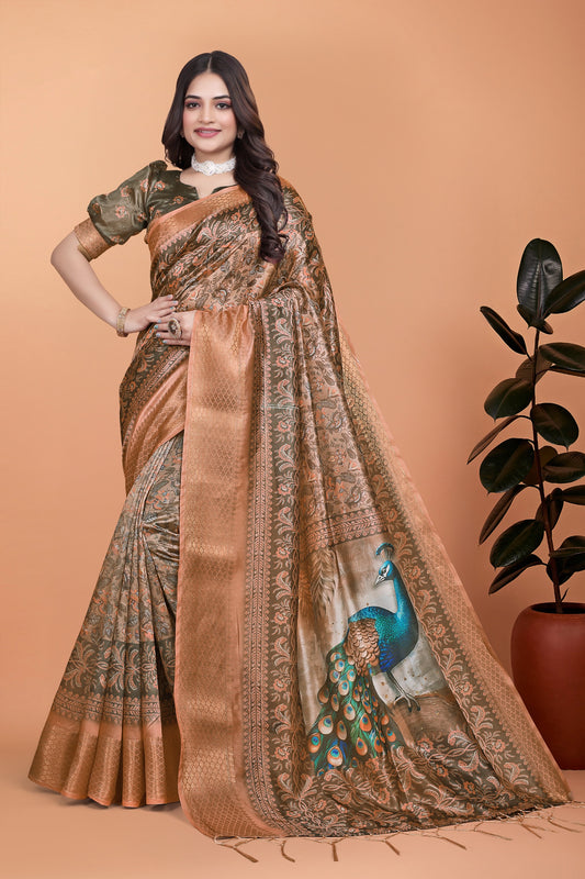 Kalamkari Printed Zari Saree
