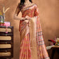Rose Soft Silk Saree with Geometric Patola-Inspired Pallu & Zari Border
