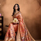 Rose Soft Silk Saree with Geometric Patola-Inspired Pallu & Zari Border