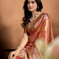 Rose Soft Silk Saree with Geometric Patola-Inspired Pallu & Zari Border
