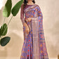 Patola-Inspired Purple Soft Silk Saree with Geometric & Floral Motifs