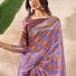 Patola-Inspired Purple Soft Silk Saree with Geometric & Floral Motifs