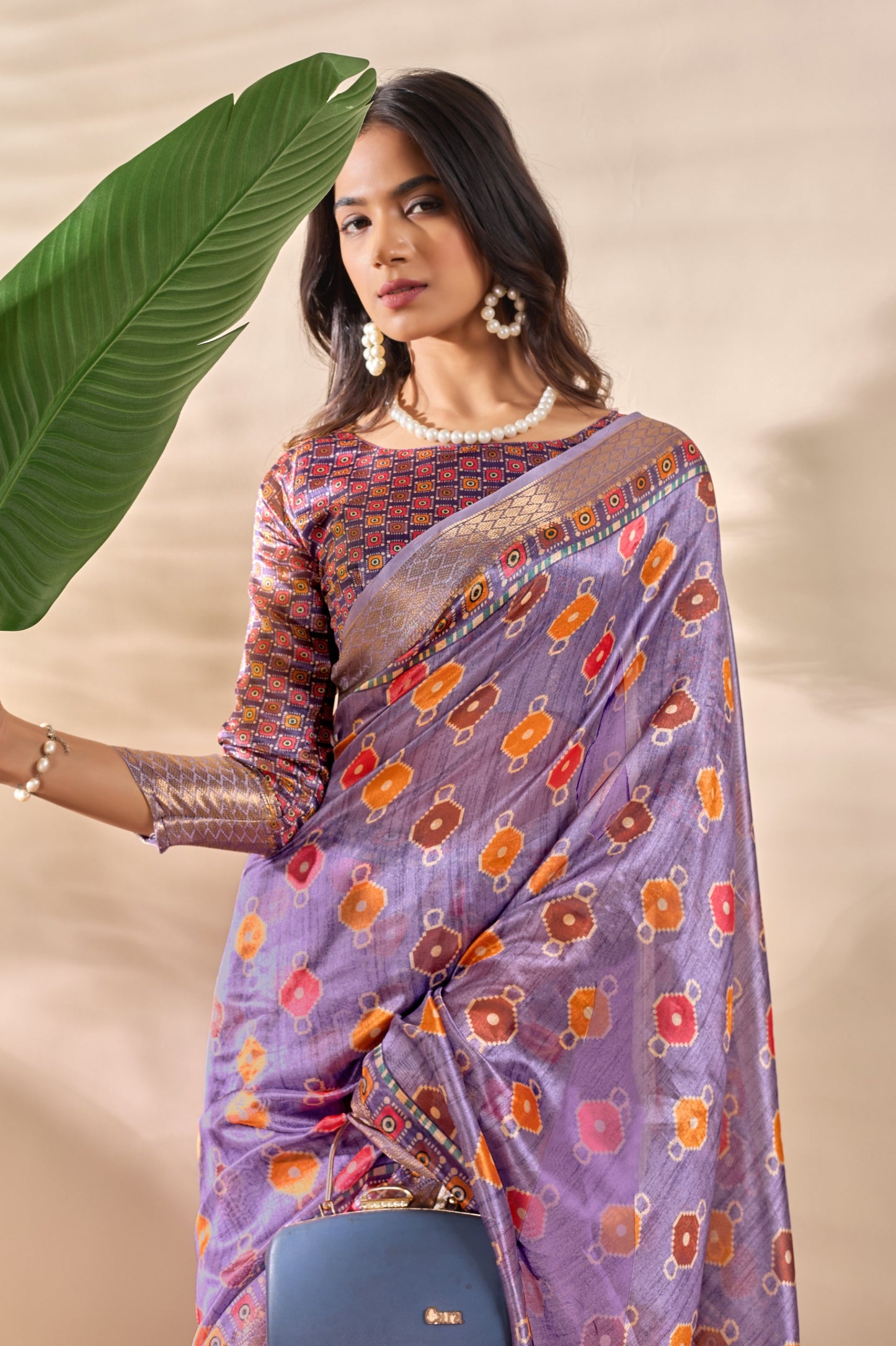 Patola-Inspired Purple Soft Silk Saree with Geometric & Floral Motifs