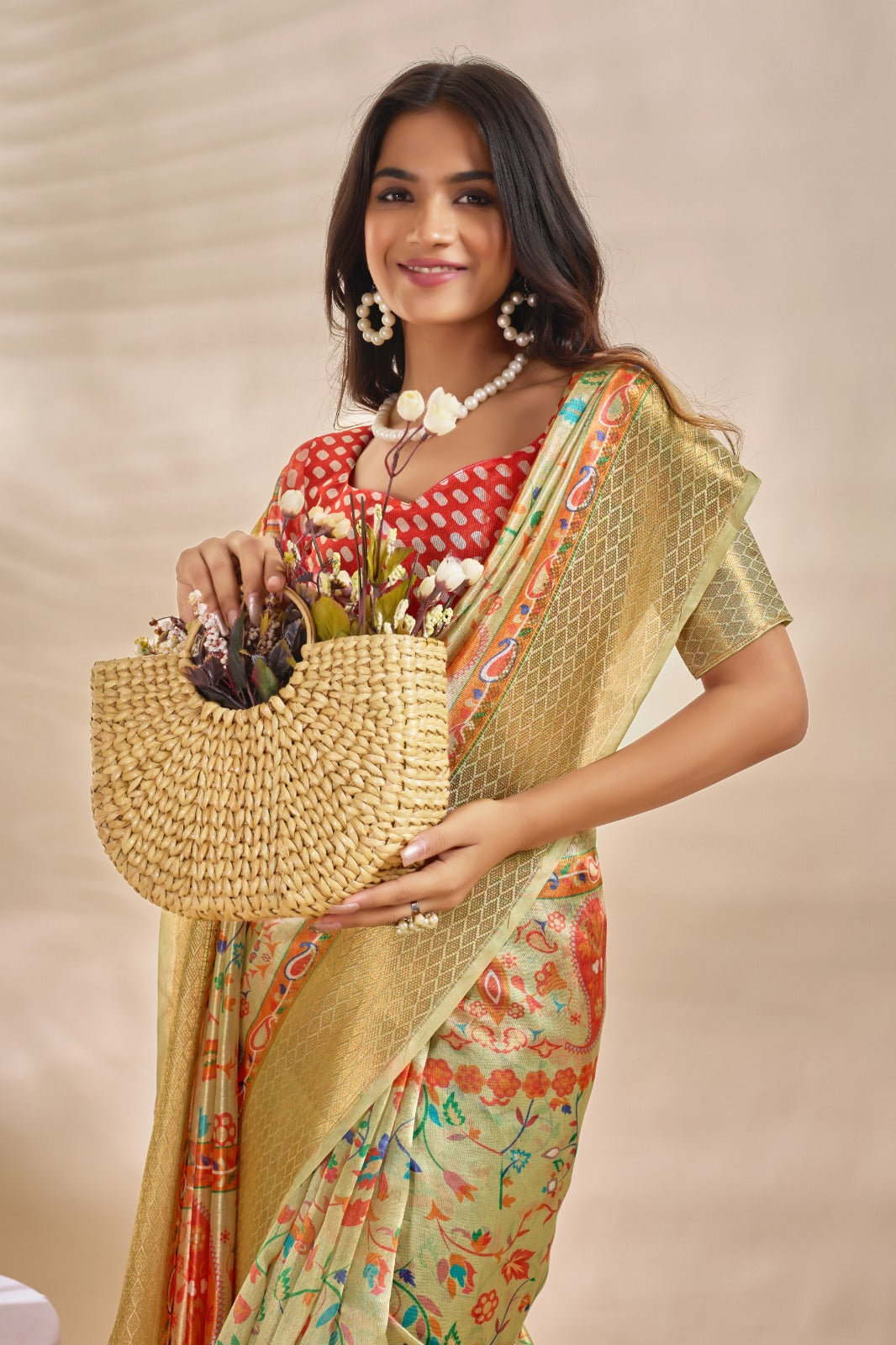 Soft Silk Saree with Traditional Paisley Floral Print and Zari Border