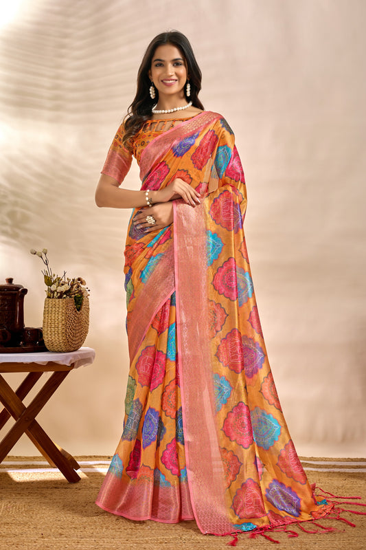 Vibrant Soft Silk Blend Saree with Multicolor Woven Motifs