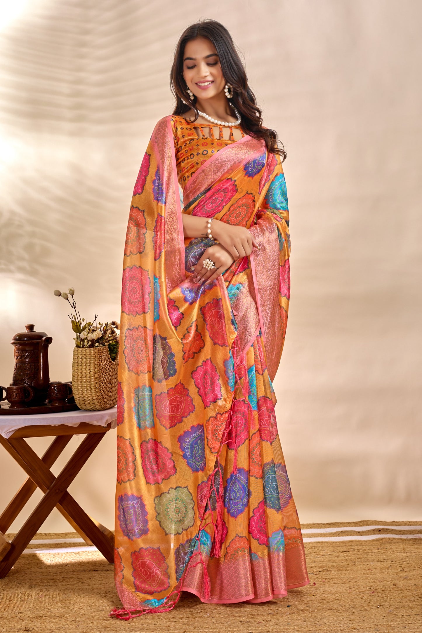 Vibrant Soft Silk Blend Saree with Multicolor Woven Motifs