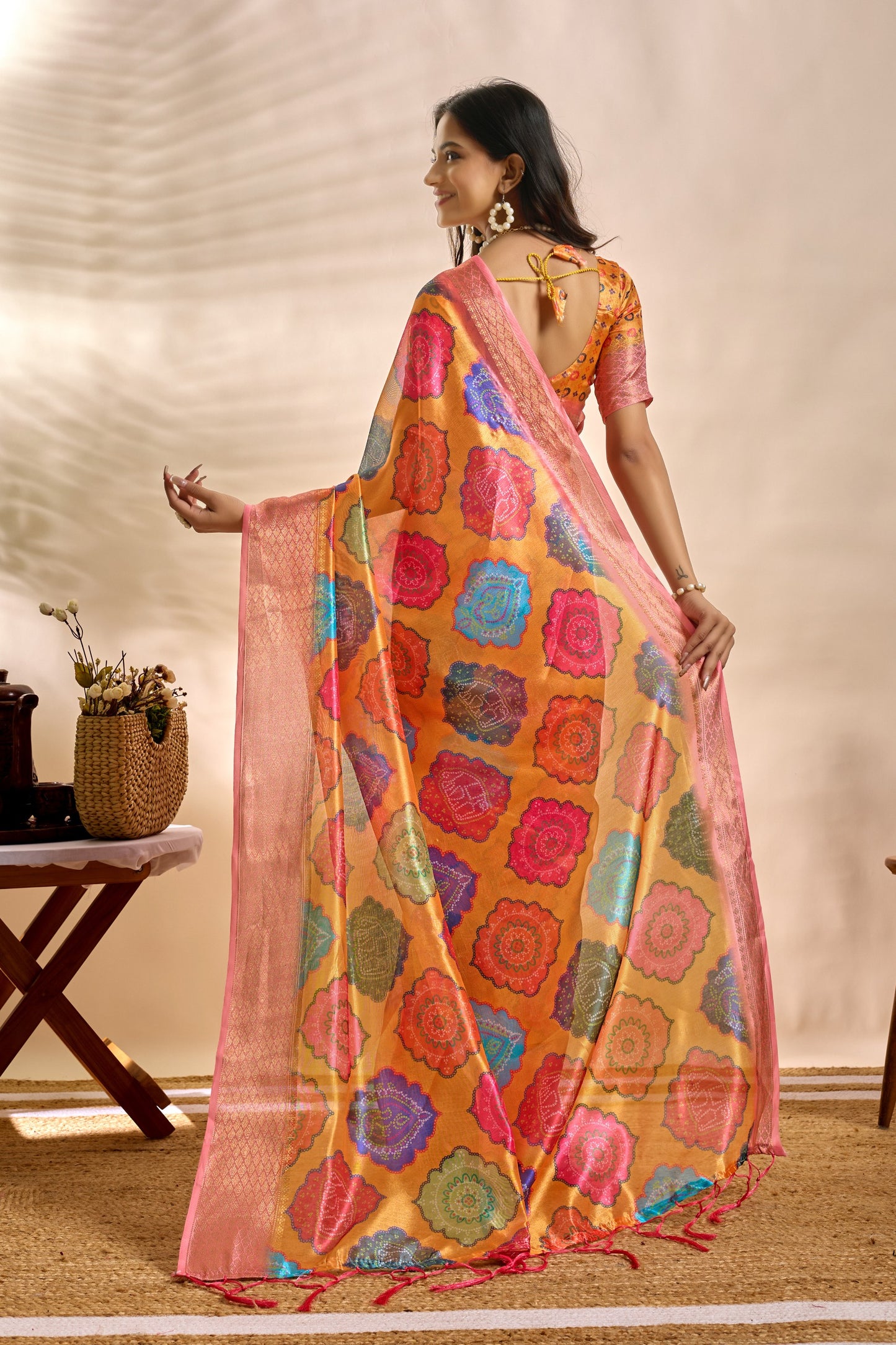 Vibrant Soft Silk Blend Saree with Multicolor Woven Motifs