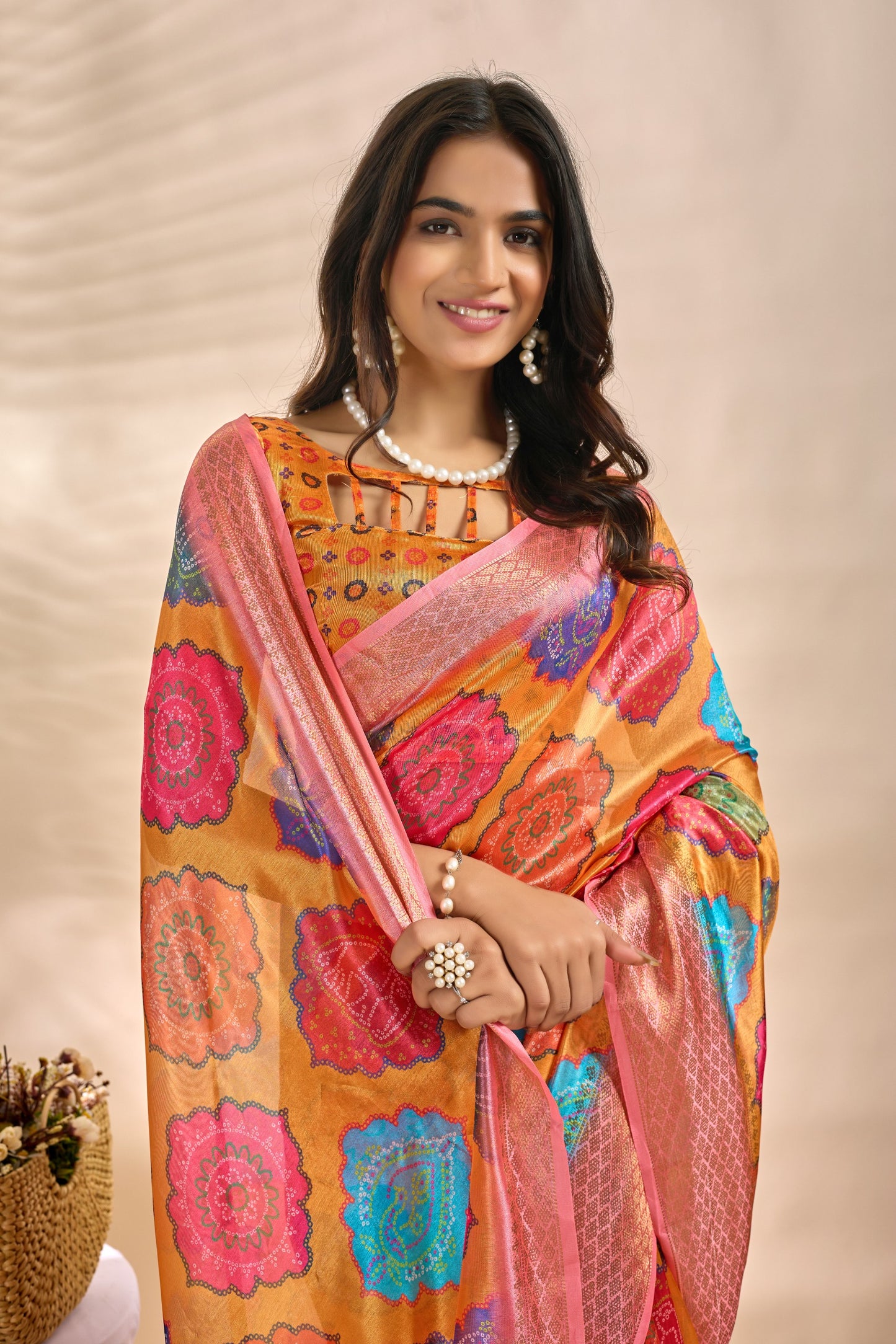 Vibrant Soft Silk Blend Saree with Multicolor Woven Motifs