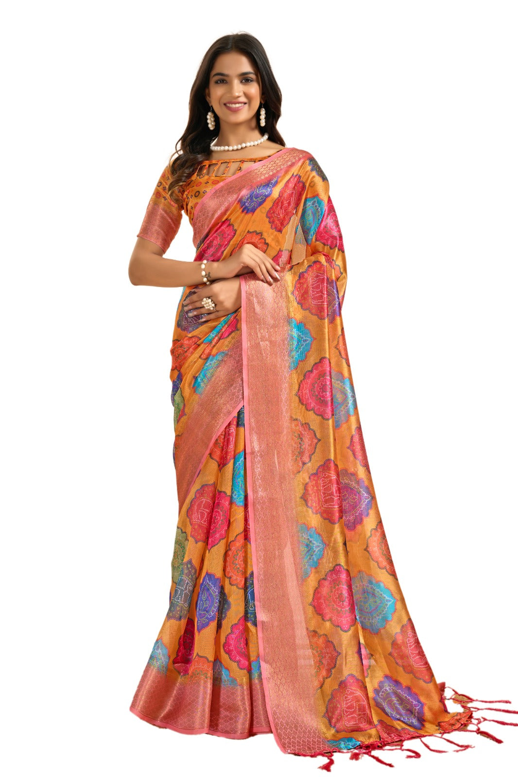 Vibrant Soft Silk Blend Saree with Multicolor Woven Motifs