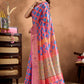 Pink-Blue Soft Silk Blend Saree with Geometric Motifs & Traditional Pallu