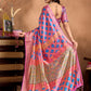 Pink-Blue Soft Silk Blend Saree with Geometric Motifs & Traditional Pallu