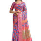 Pink-Blue Soft Silk Blend Saree with Geometric Motifs & Traditional Pallu