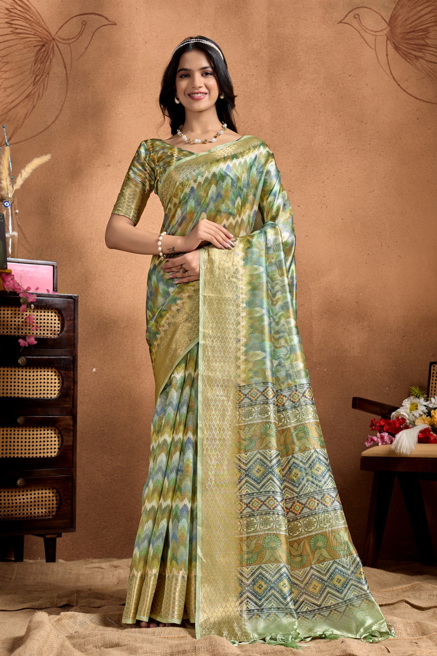 Elegant Soft Silk Saree with Traditional Geometric & Floral Weaving