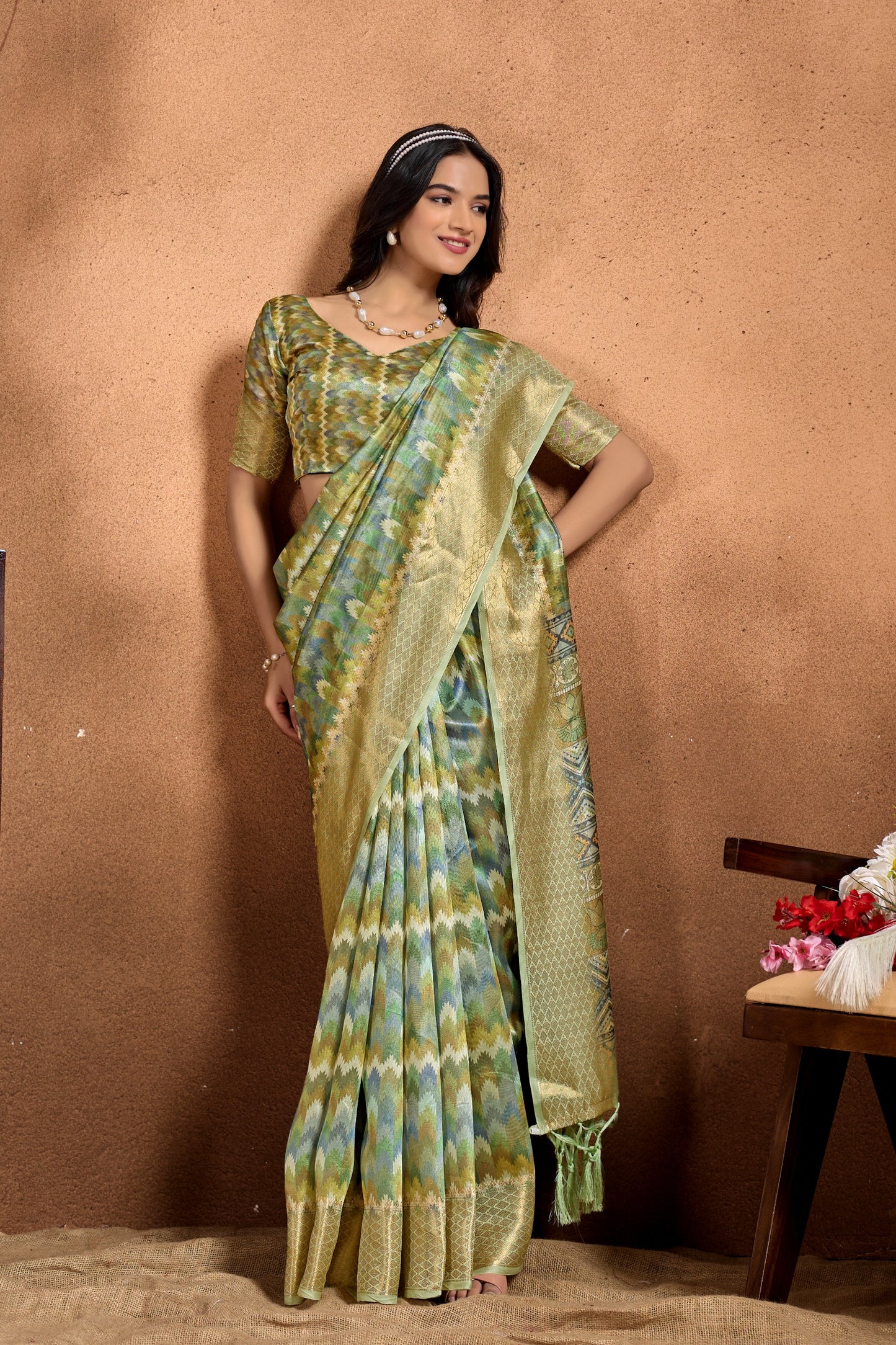 Elegant Soft Silk Saree with Traditional Geometric & Floral Weaving