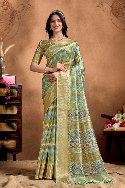 Elegant Soft Silk Saree with Traditional Geometric & Floral Weaving