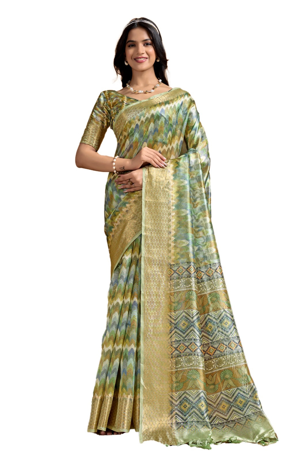Elegant Soft Silk Saree with Traditional Geometric & Floral Weaving