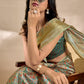 Olive-Green Soft Silk Blend Saree with Traditional Pallu & Floral Body