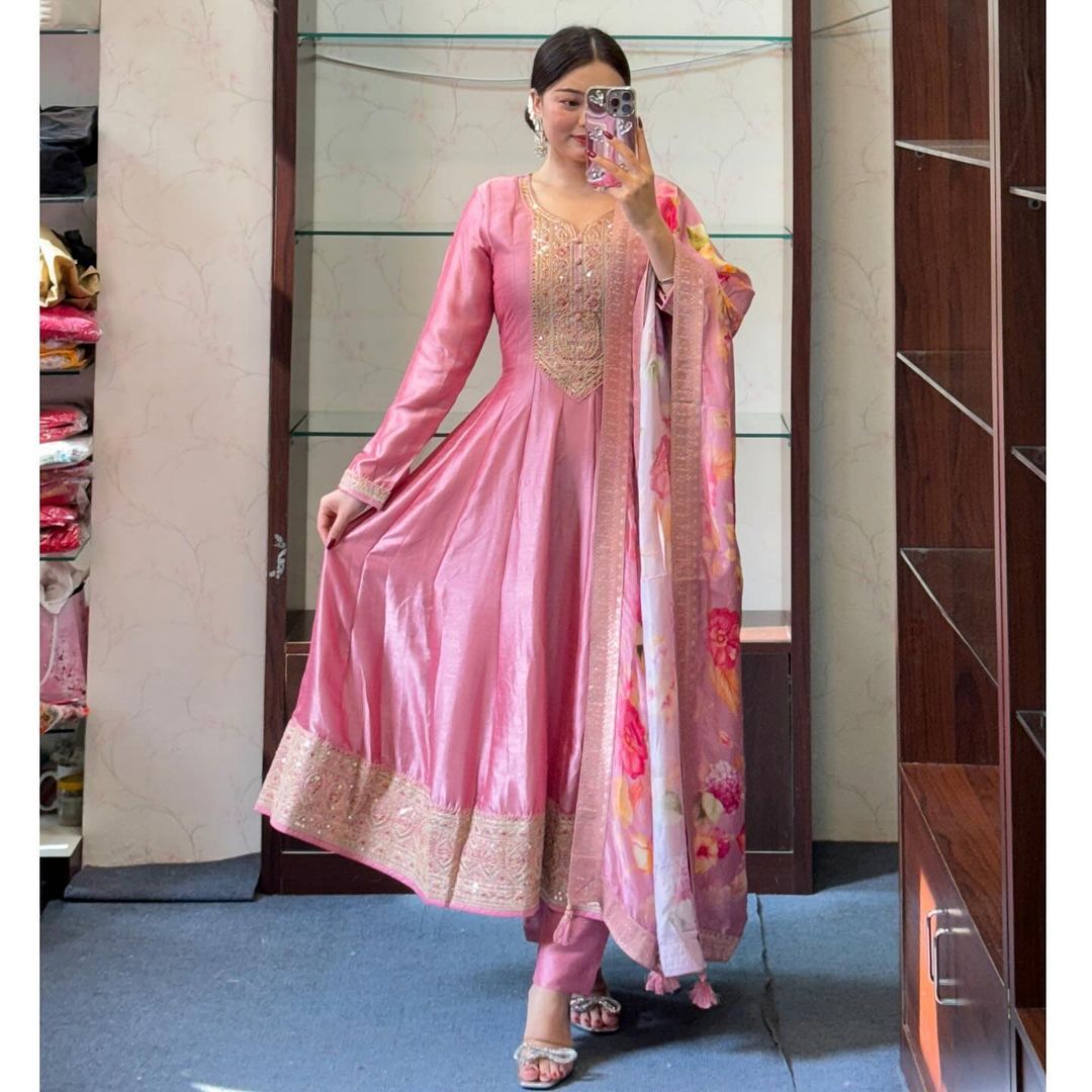 Blush Traditional Dress – Paired with Vibrant Shawl