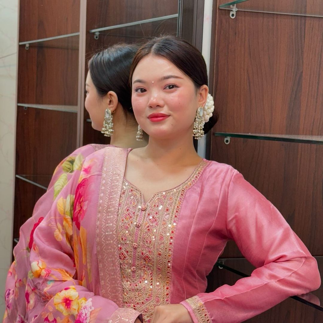 Blush Traditional Dress – Paired with Vibrant Shawl