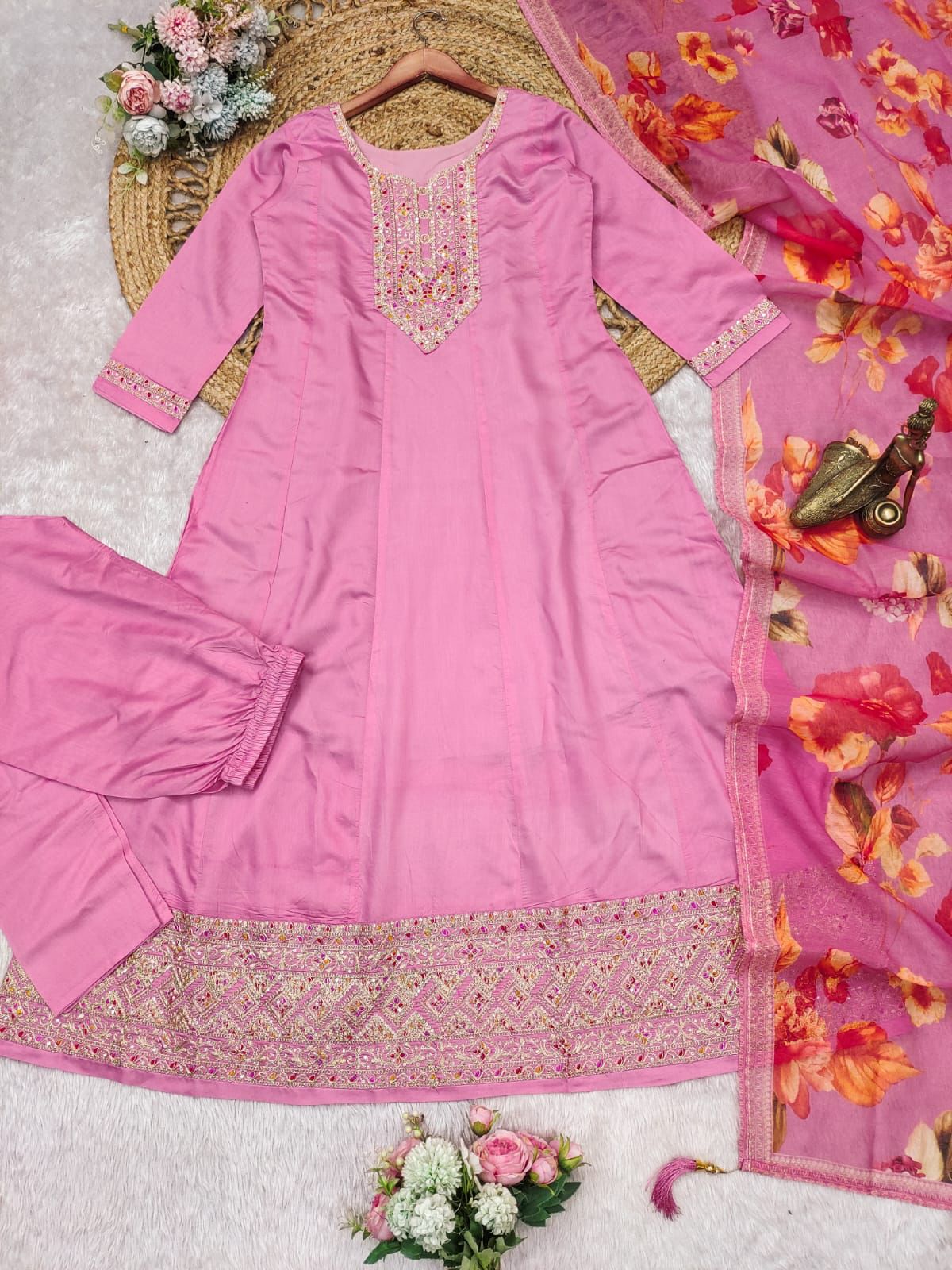Blush Traditional Dress – Paired with Vibrant Shawl