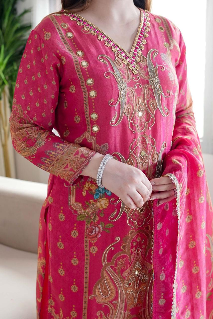 🌸 Pink Kurta Set – Gold Floral Embroidery👑 Purple Kurta Set – Gold & Green Embroidery