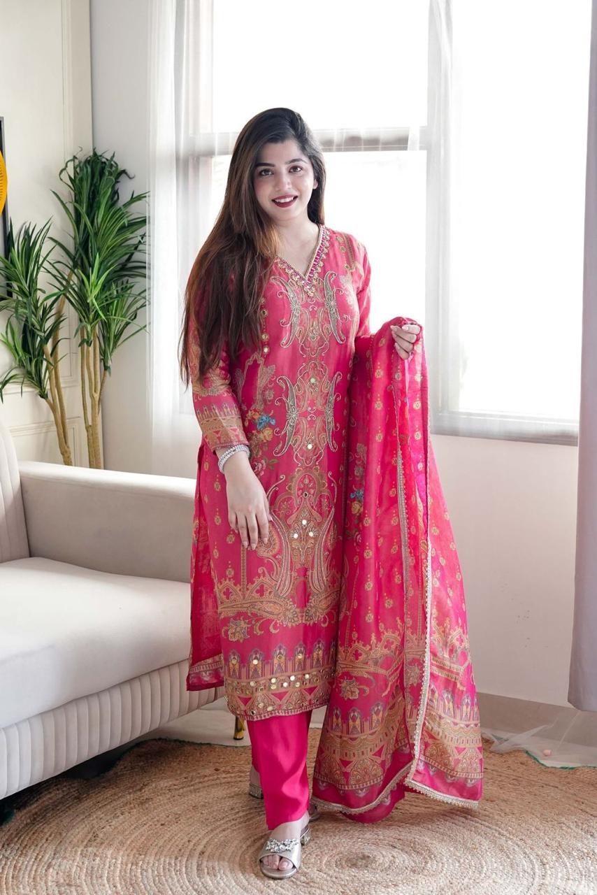 🌸 Pink Kurta Set – Gold Floral Embroidery👑 Purple Kurta Set – Gold & Green Embroidery