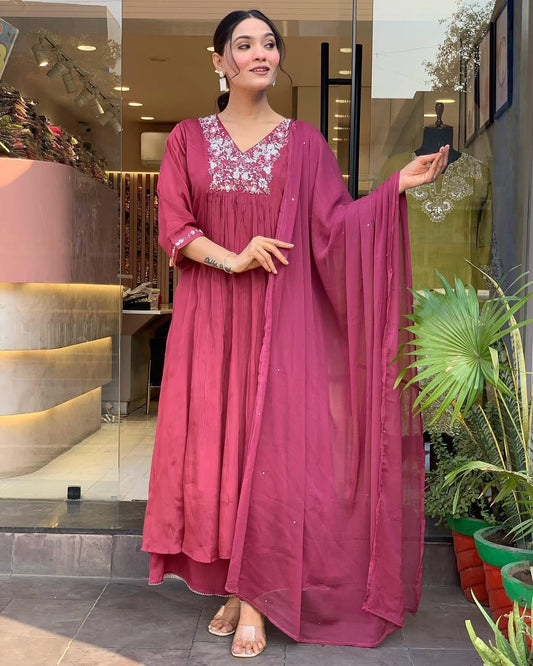 Traditional Maroon Kurta – With Dupatta & Charm