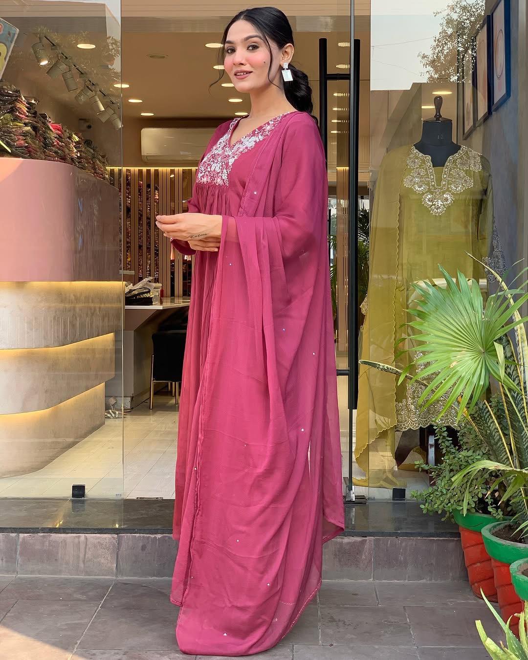 Traditional Maroon Kurta – With Dupatta & Charm