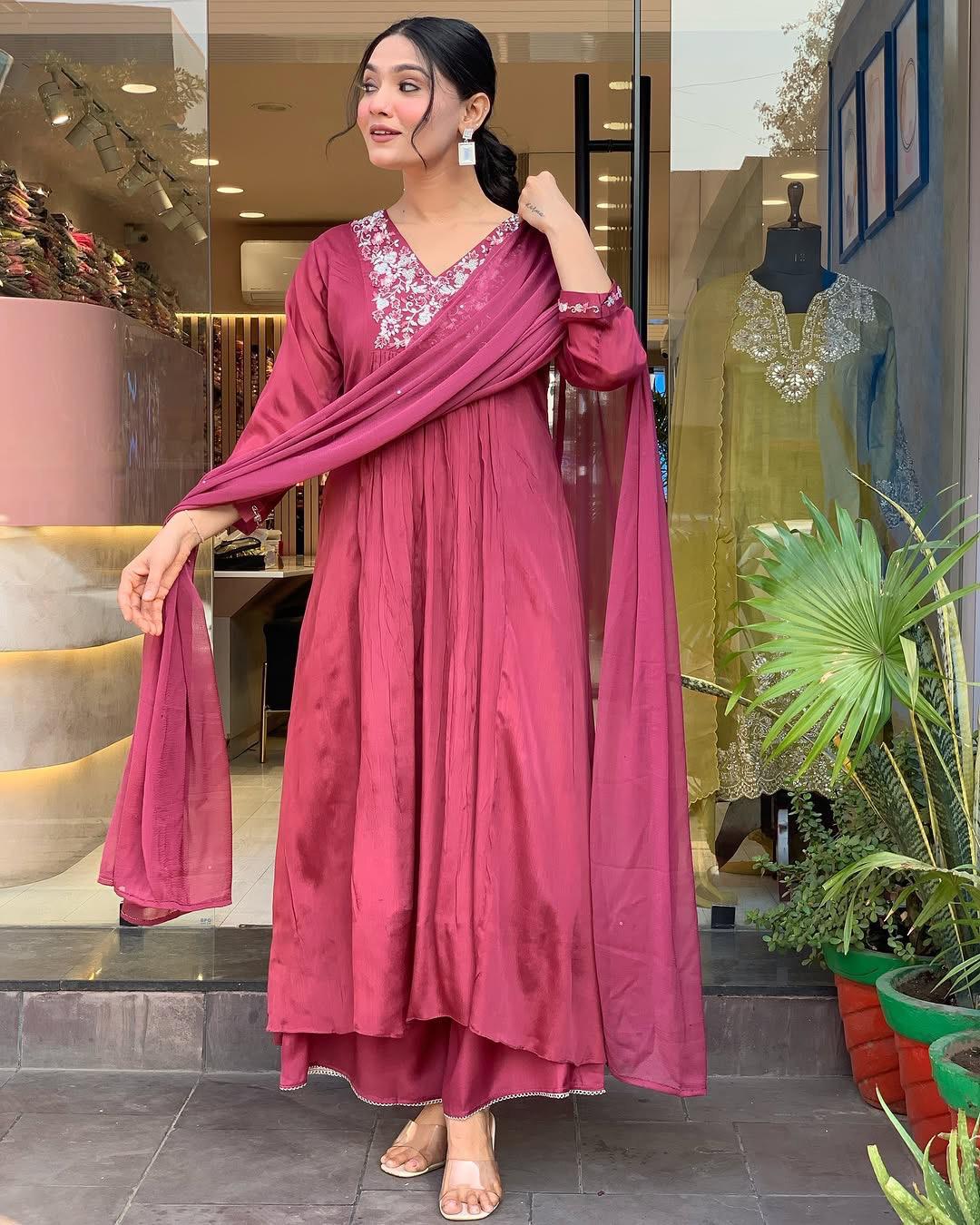 Traditional Maroon Kurta – With Dupatta & Charm