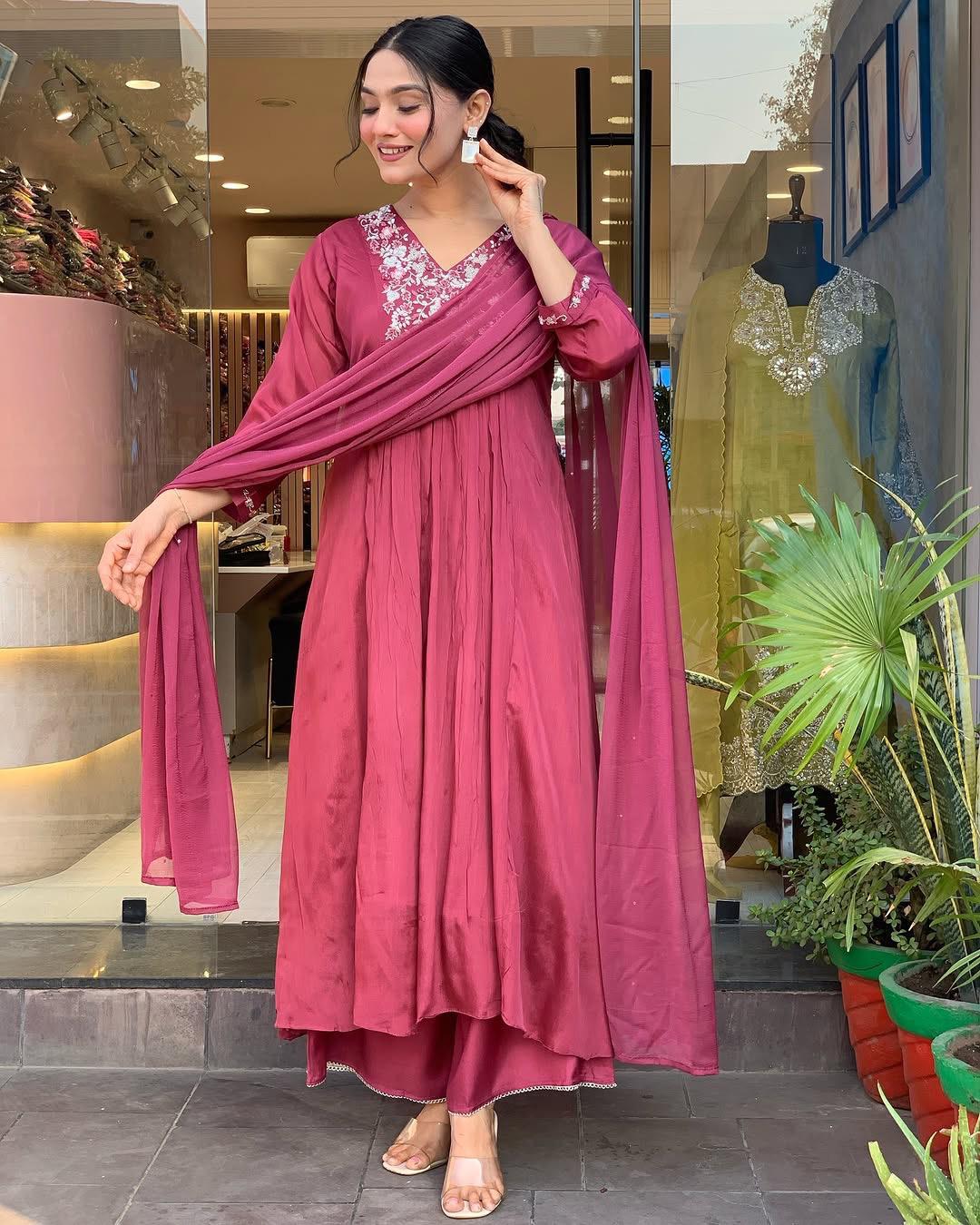 Traditional Maroon Kurta – With Dupatta & Charm