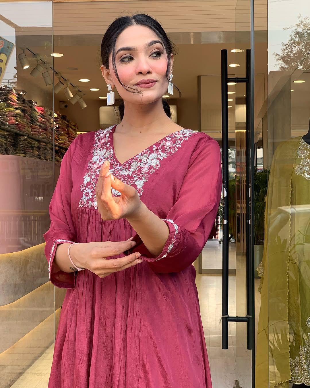 Traditional Maroon Kurta – With Dupatta & Charm