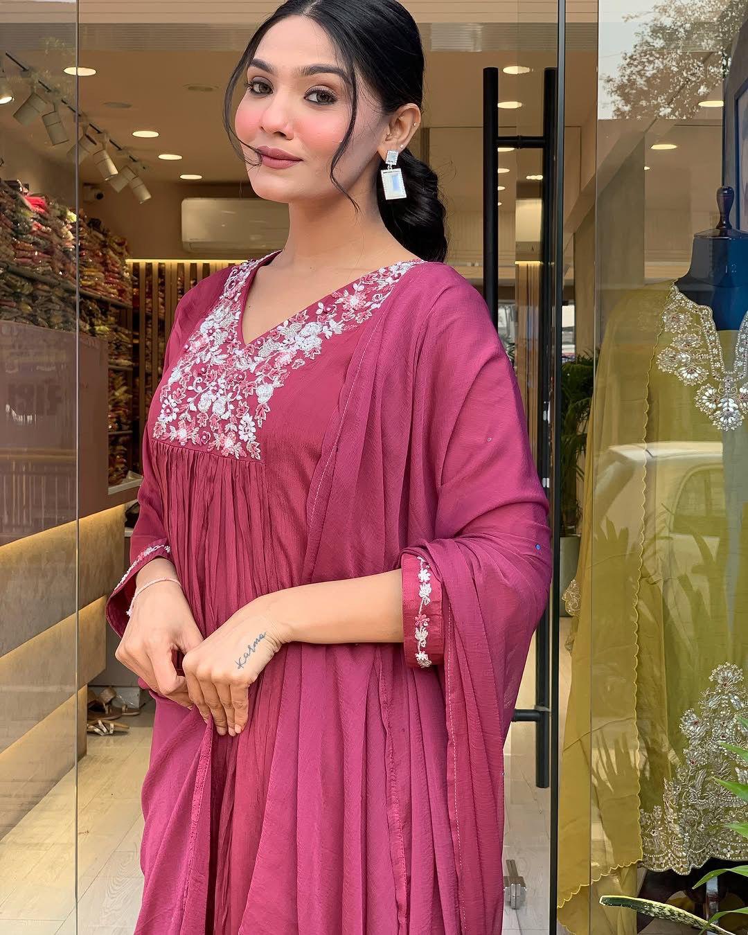 Traditional Maroon Kurta – With Dupatta & Charm