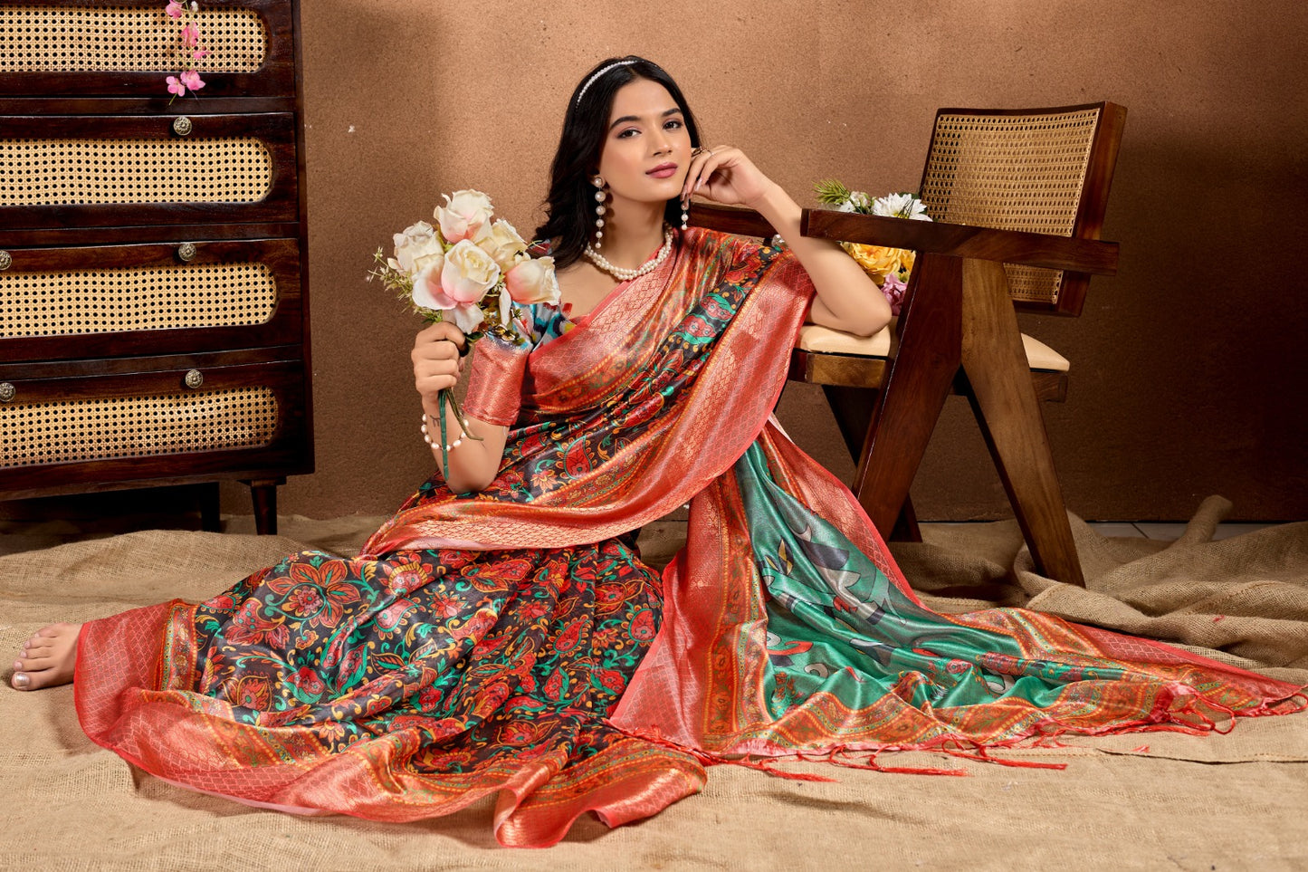Artistic Digital Printed Soft Silk Blend Saree