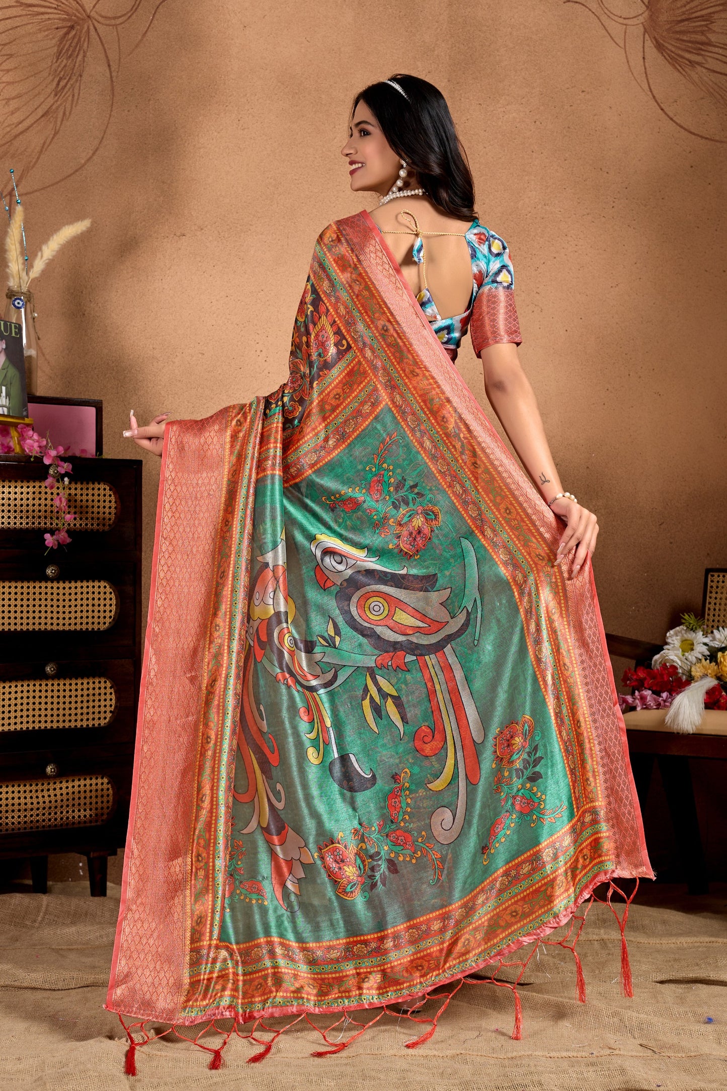 Artistic Digital Printed Soft Silk Blend Saree