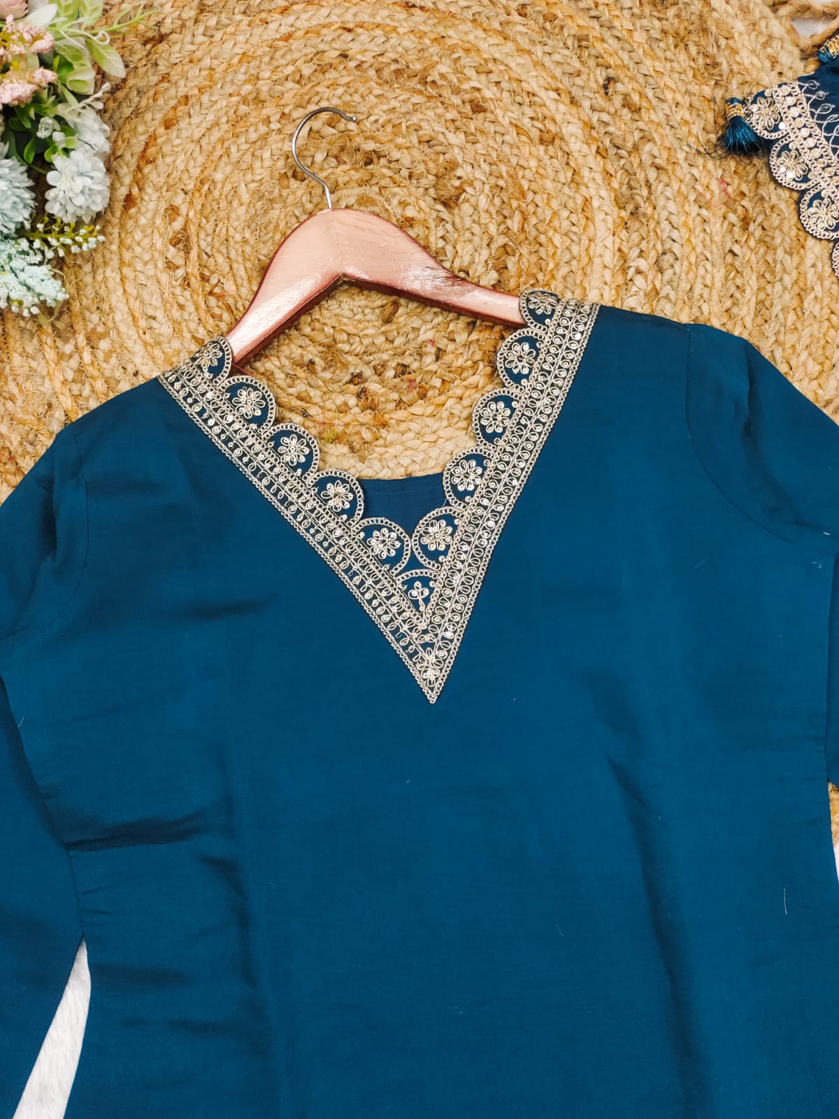 Elegant Blue Kurta Set – Silver Embroidered Grace