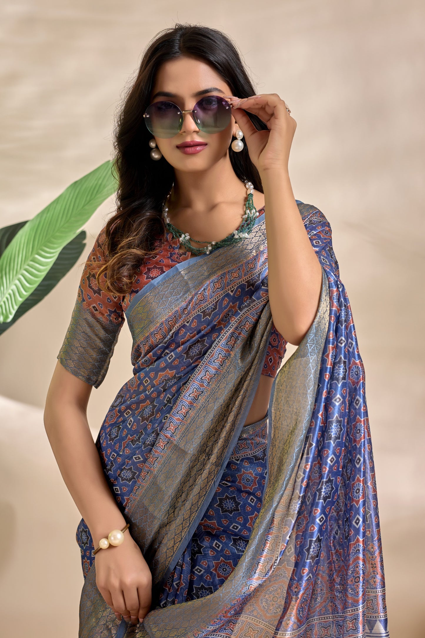 Royal Blue Soft Silk Blend Saree with Traditional Motifs