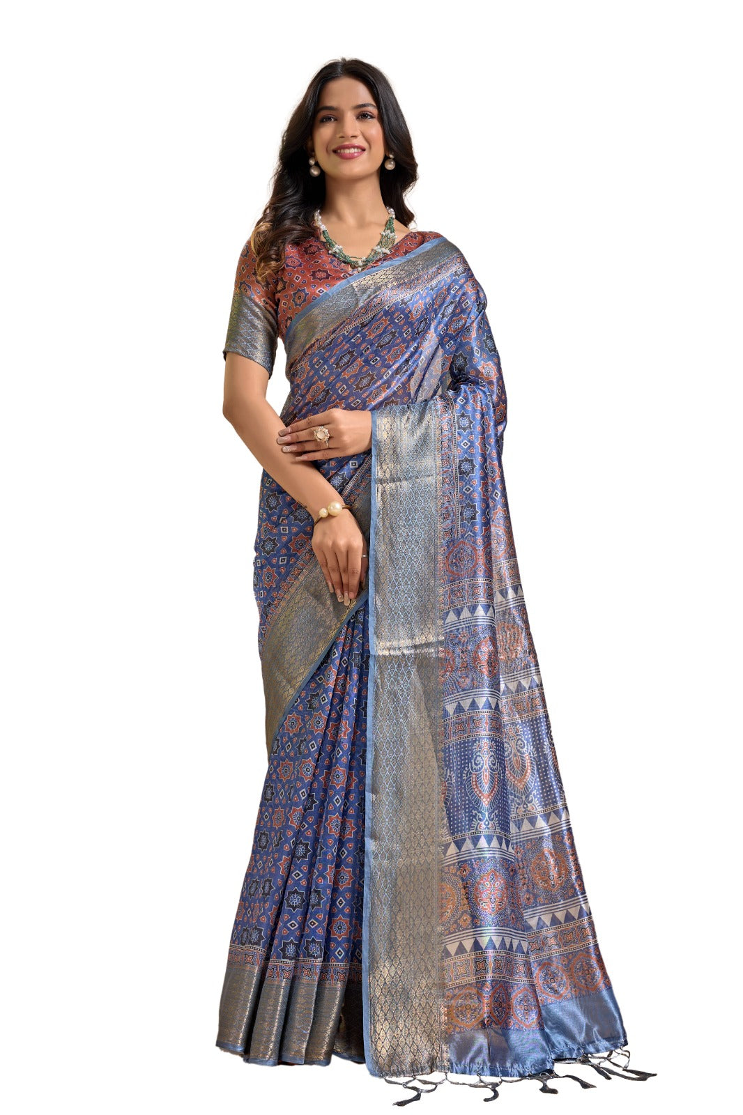 Royal Blue Soft Silk Blend Saree with Traditional Motifs