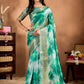 Elegant Green Soft Silk Blend Watercolor Print Saree