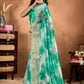 Elegant Green Soft Silk Blend Watercolor Print Saree