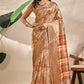Beige Soft Silk Blend Saree with Tribal Elephant Print