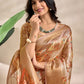 Beige Soft Silk Blend Saree with Tribal Elephant Print